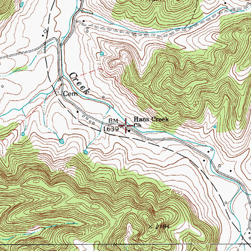 Topographic Map of Hans Creek School (historical), WV