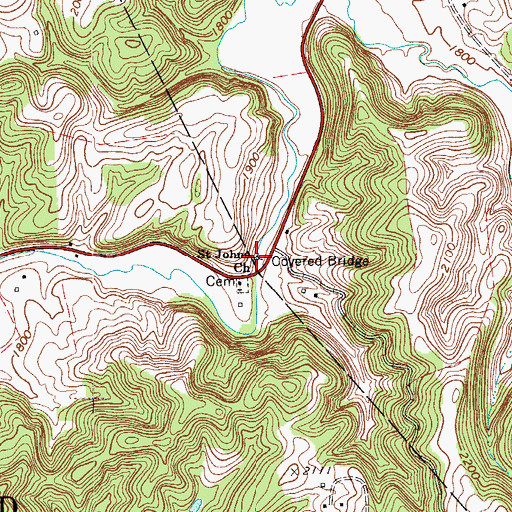 Topographic Map of Indian Creek Covered Bridge, WV