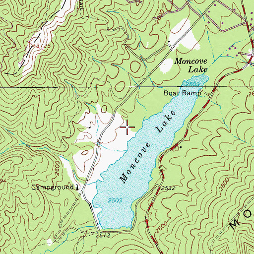 Topographic Map of Moncove Lake Wildlife Management Area, WV