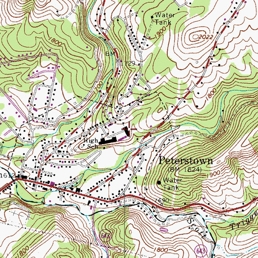 Topographic Map of Peterstown Elementary School, WV