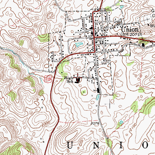 Topographic Map of Union Senior High School (historical), WV