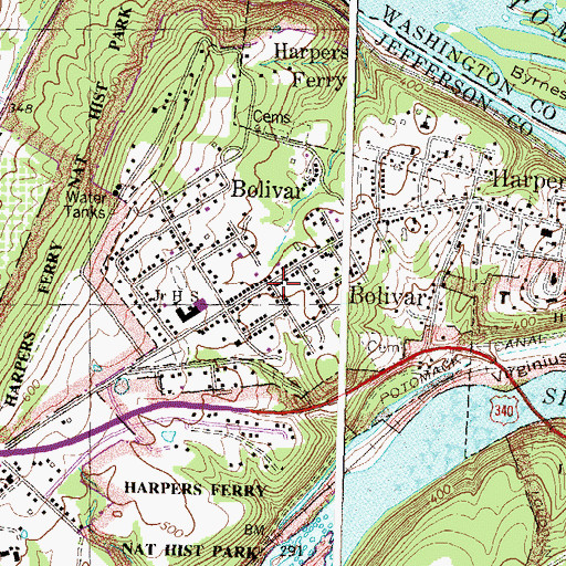 Topographic Map of Bolivar, WV