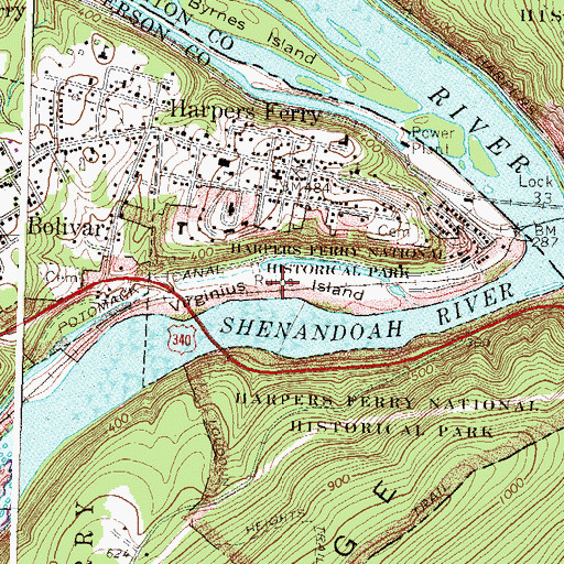 Topographic Map of Virginius Island, WV