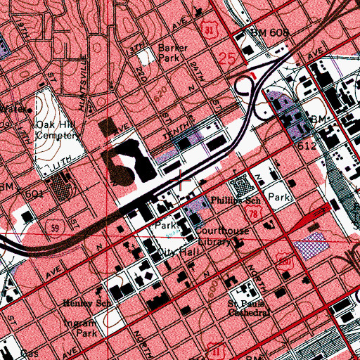 Topographic Map of Interchange 125B, AL