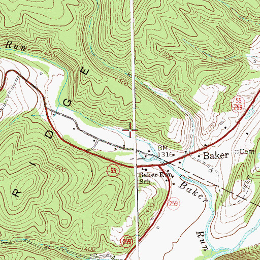 Topographic Map of Baker Run School (historical), WV