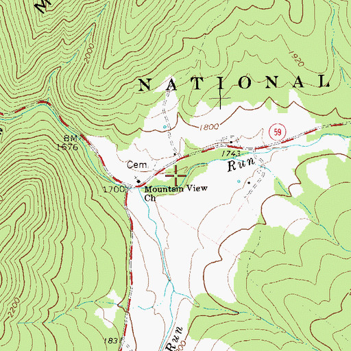 Topographic Map of Mountain View School (historical), WV