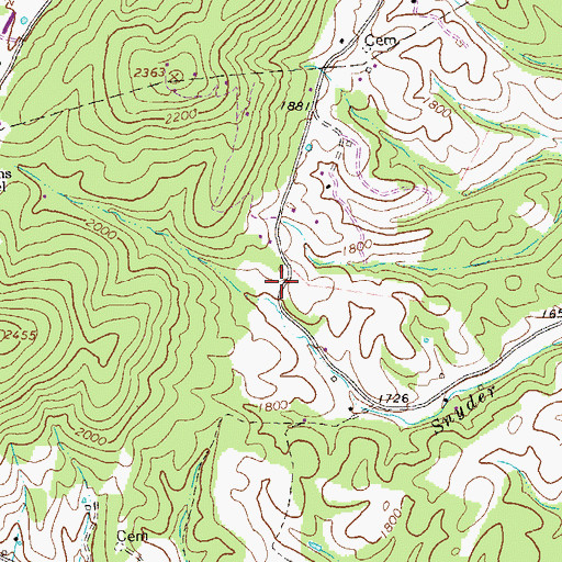 Topographic Map of Snyder Springs School (historical), WV