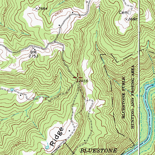 Topographic Map of Bluestone View School (historical), WV
