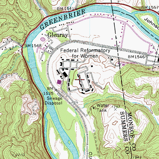 Topographic Map of Federal Prison Camp Alderson, WV