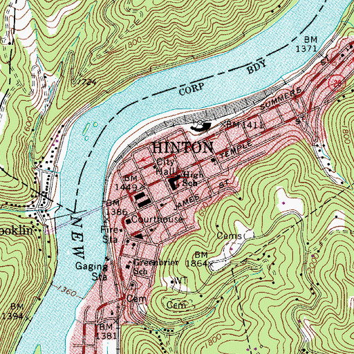 Topographic Map of Hinton Junior-Senior High School (historical), WV