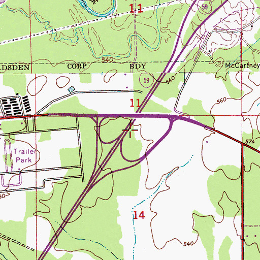 Topographic Map of Interchange 181, AL