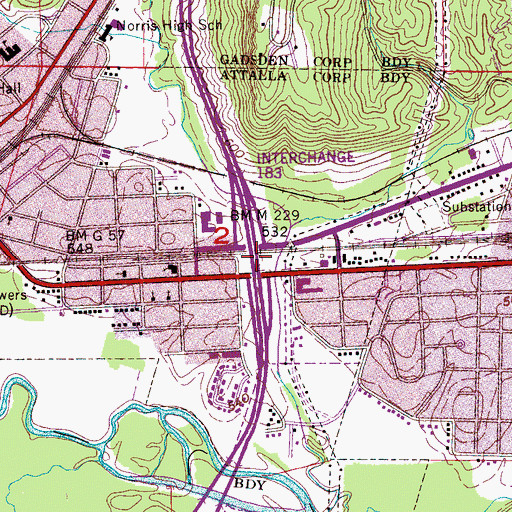 Topographic Map of Interchange 183, AL