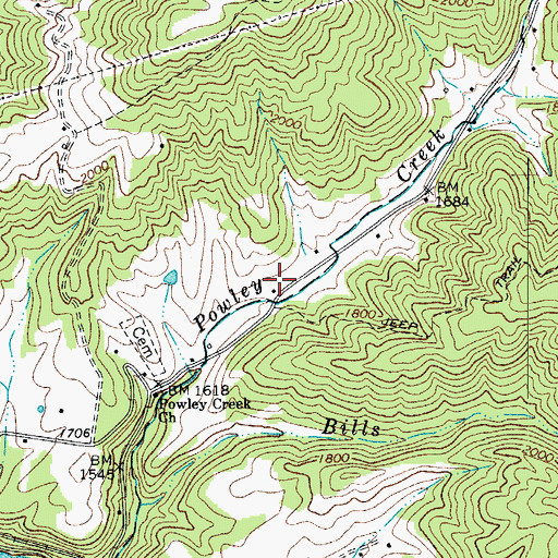 Topographic Map of Powley Creek School (historical), WV