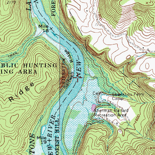 Topographic Map of Shanklins Ferry (historical), WV