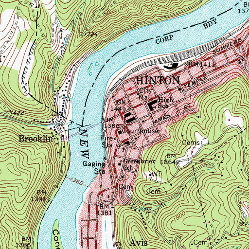 Topographic Map of Summers County Courthouse, WV