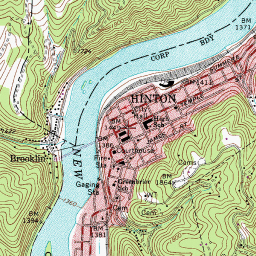 Topographic Map of Summers County Public Library, WV