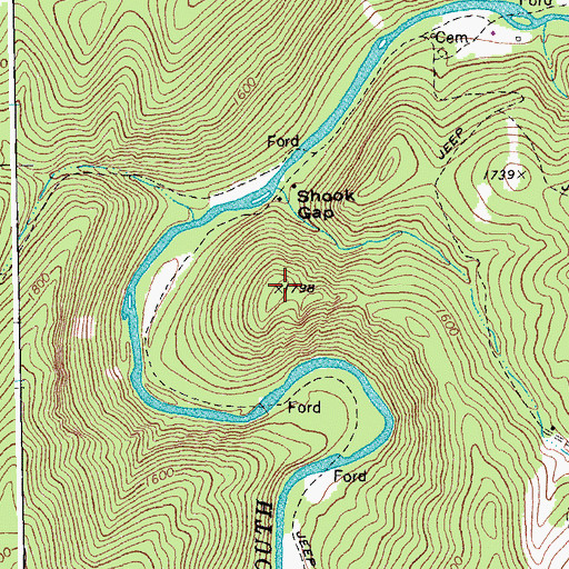 Topographic Map of Bulls Head, WV