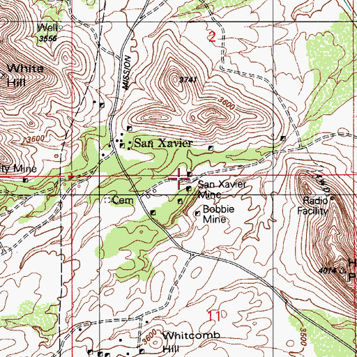 Topographic Map of San Xavier Mine, AZ