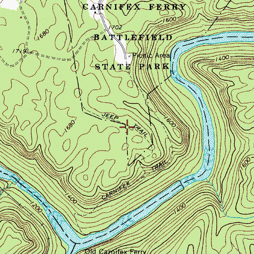 Topographic Map of Camp Gauley (historical), WV
