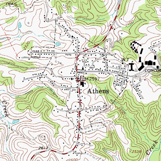 Topographic Map of Athens Baptist Church, WV