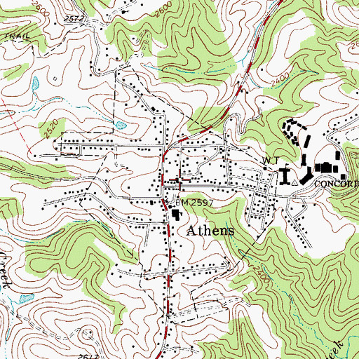Topographic Map of Athens United Methodist Church, WV