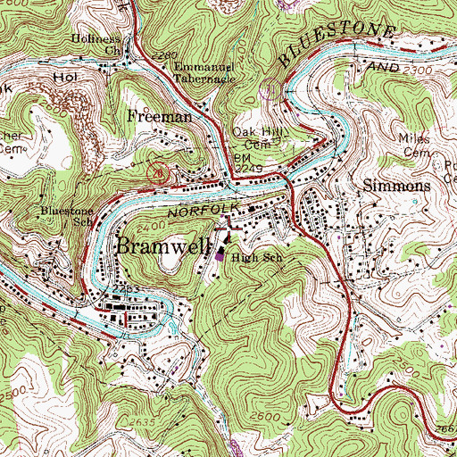 Topographic Map of Bramwell Elementary School (historical), WV