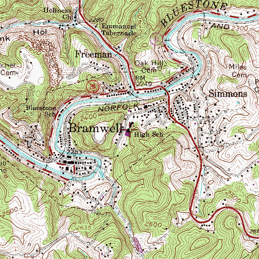 Topographic Map of Bramwell High School (historical), WV