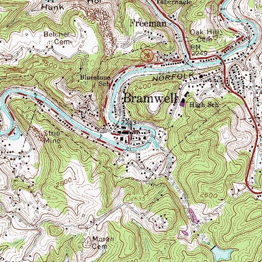 Topographic Map of Bramell Historic District, WV