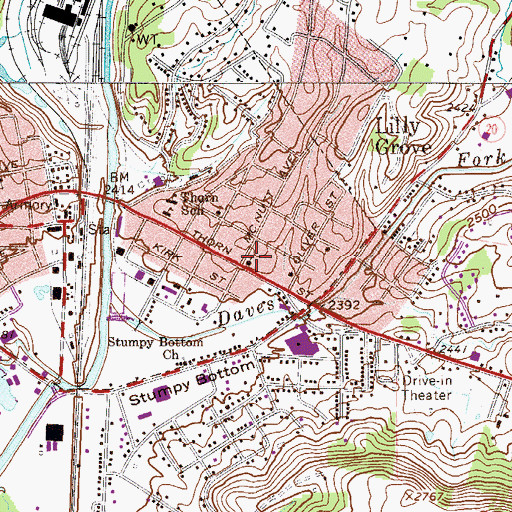 Topographic Map of Burke Memorial Baptist Church, WV