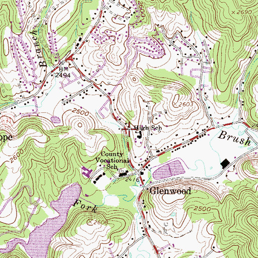 Topographic Map of Carr School (historical), WV