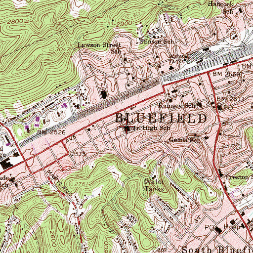 Topographic Map of Central Junior High School (historical), WV