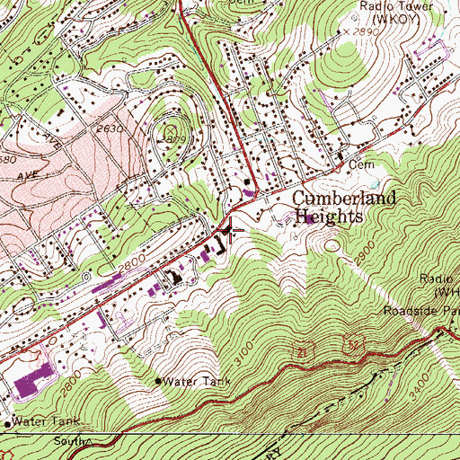 Topographic Map of Cumberland Heights Elementary School (historical), WV