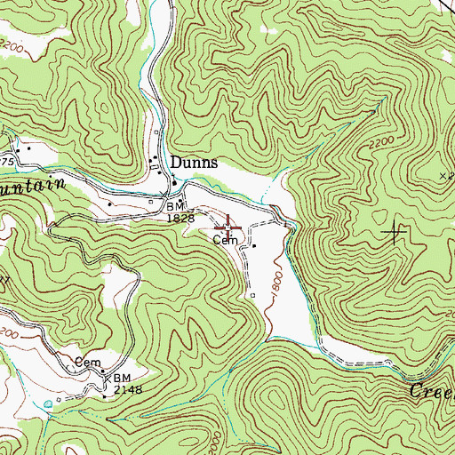 Topographic Map of Dunns Cemetery, WV