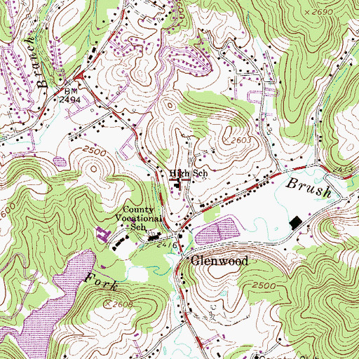 Topographic Map of Glenwood Elementary School (historical), WV