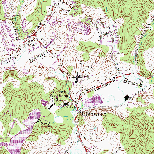 Topographic Map of Glenwood Junior High School (historical), WV