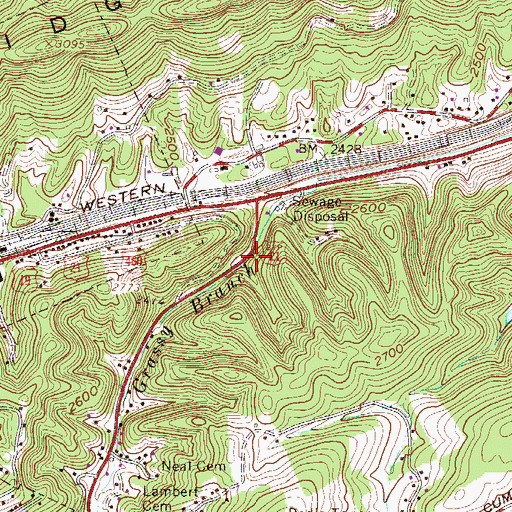 Topographic Map of Grassy Branch School (historical), WV