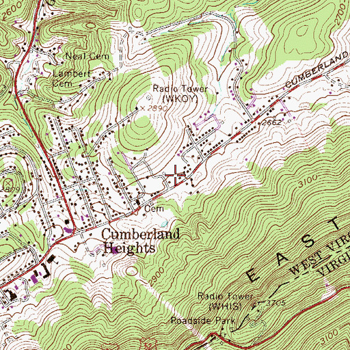 Topographic Map of Kendell Plaza Shoping Center, WV