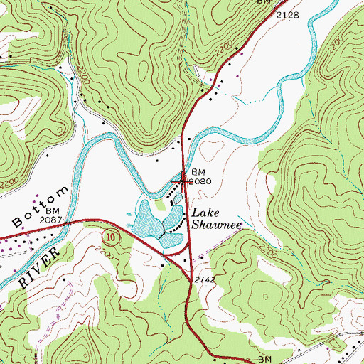 Topographic Map of Lake Shawnee, WV