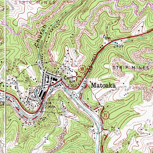 Topographic Map of Matoaka Cemetery, WV