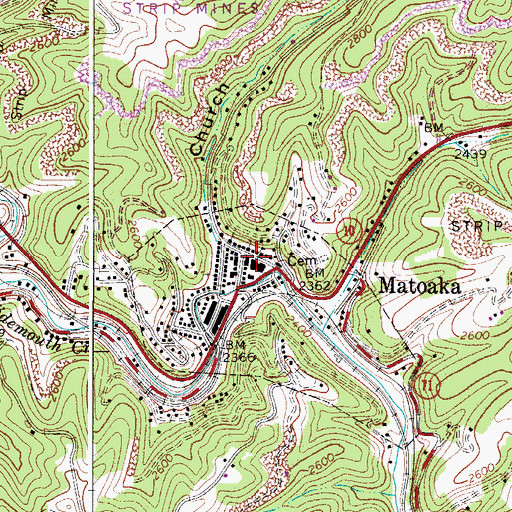 Topographic Map of Matoaka High School (historical), WV