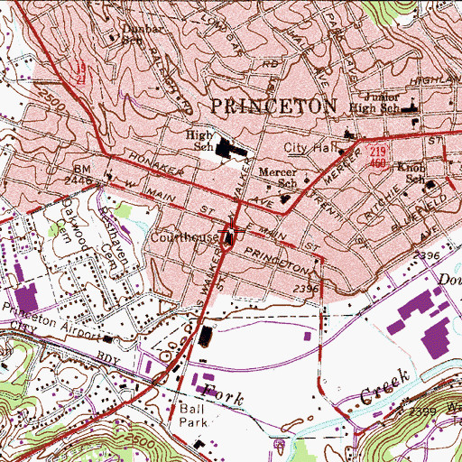 Topographic Map of Mercer County Courthouse, WV