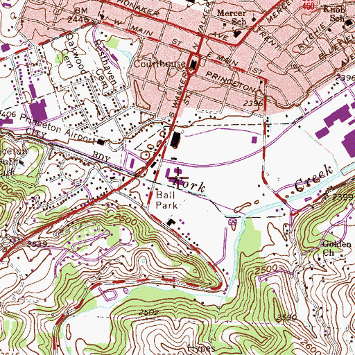 Topographic Map of Mercer County Technical Education Center, WV
