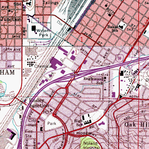 Topographic Map of Interchange 119A, AL