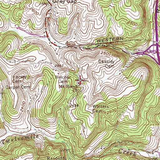 Topographic Map of Mount Horeb Cemetery, WV