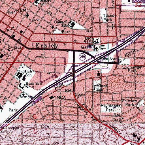 Topographic Map of Interchange 120, AL