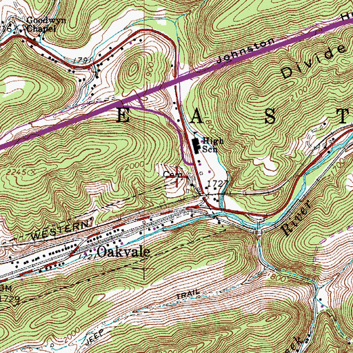 Topographic Map of Oakvale Cemetery, WV
