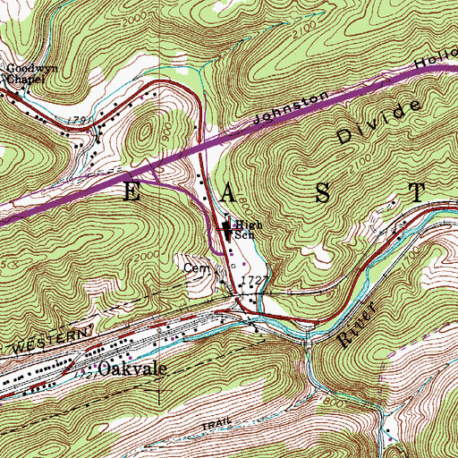 Topographic Map of Oakvale Elementary School, WV