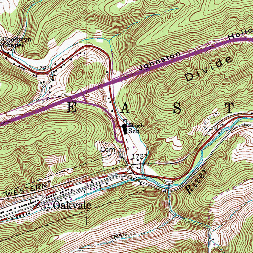 Topographic Map of Oakvale School, WV