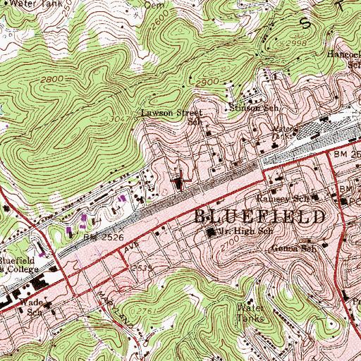 Topographic Map of Park Central High School (historical), WV