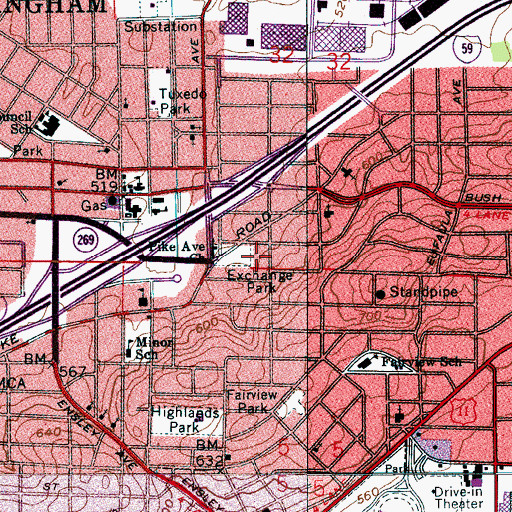 Topographic Map of Interchange 121, AL